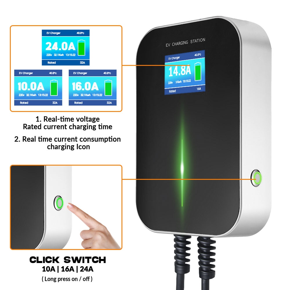 Estación de carga para vehículos eléctricos, cargador Ev Tipo 2 EVSE Wallbox, interruptor de corriente 10A / 16A / 24A IEC 621962 Estación de carga para vehículos eléctricos, cargador Ev Tipo 2 EVSE Wallbox, interruptor de corriente 10A / 16A / 24A IEC 621962