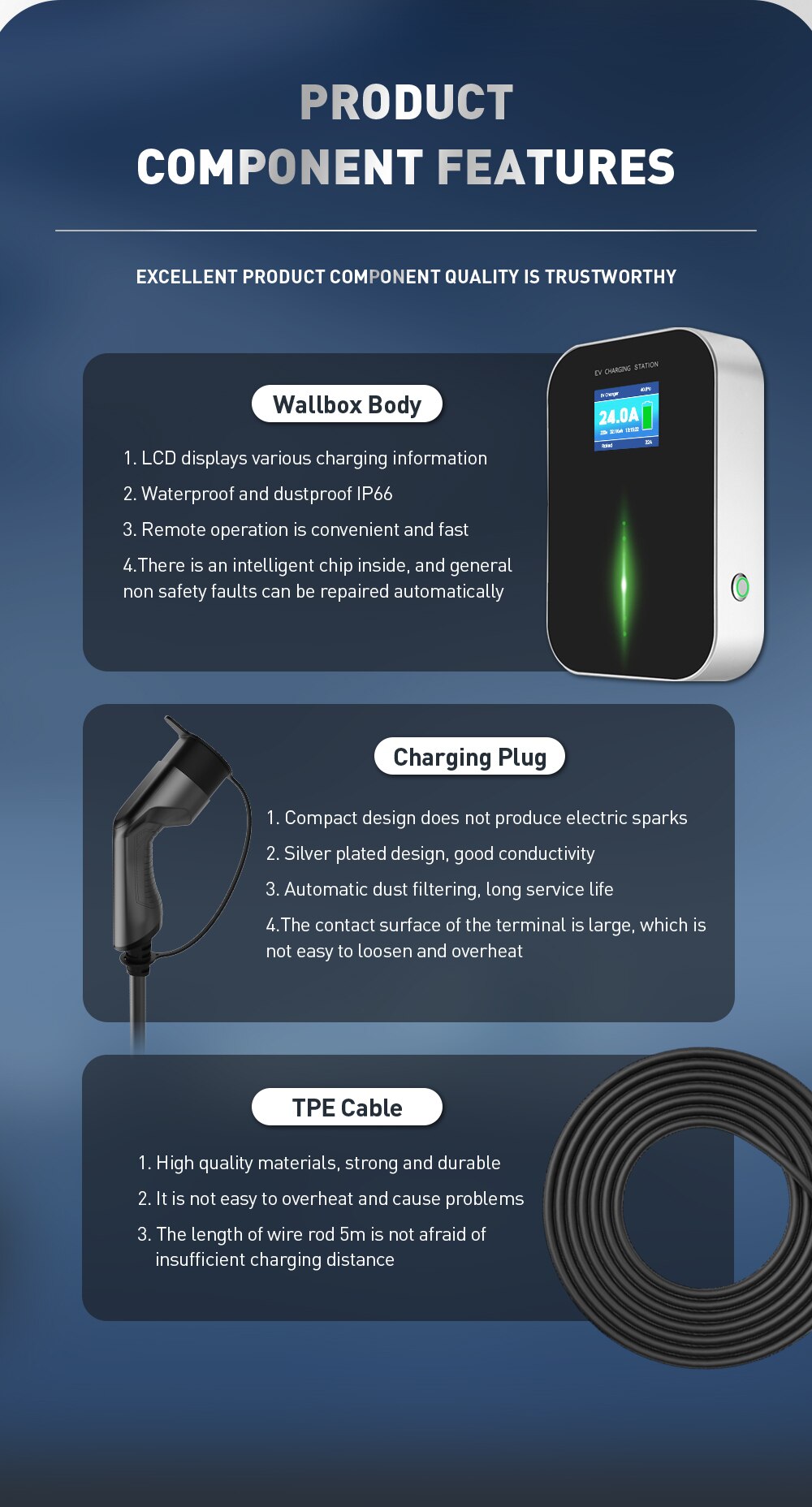 Estación de carga para vehículos eléctricos, cargador Ev Tipo 2 EVSE Wallbox, interruptor de corriente 10A / 16A / 24A IEC 621962