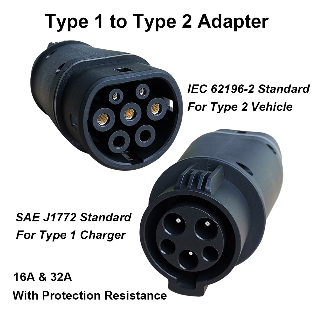 Duosida-adaptador EVSE EV 32A J1772, tipo 1 a tipo 2, Conector de carga para cargador de vehículo eléctrico Duosida-adaptador EVSE EV 32A J1772, tipo 1 a tipo 2, Conector de carga para cargador de vehículo eléctrico