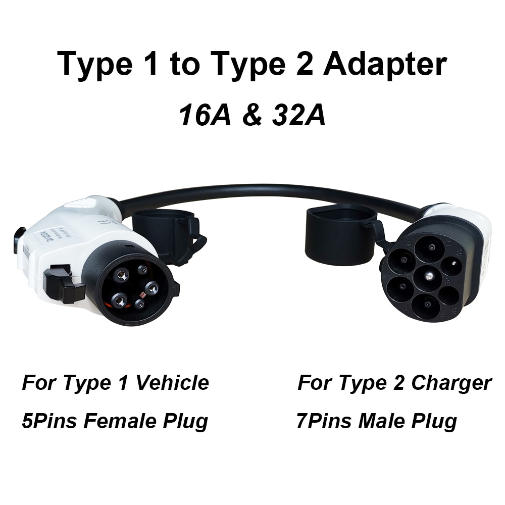 Duosida-adaptador EVSE EV SAE J1772 tipo 1 a tipo 2, conector adaptador de Cable de carga para coche eléctrico, 16A, 32A, 0,5 m Duosida-adaptador EVSE EV SAE J1772 tipo 1 a tipo 2, conector adaptador de Cable de carga para coche eléctrico, 16A, 32A, 0,5 m