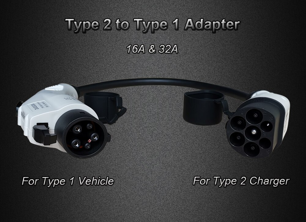 Duosida-adaptador EVSE EV SAE J1772 tipo 1 a tipo 2, conector adaptador de Cable de carga para coche eléctrico, 16A, 32A, 0,5 m Duosida-adaptador EVSE EV SAE J1772 tipo 1 a tipo 2, conector adaptador de Cable de carga para coche eléctrico, 16A, 32A, 0,5 m