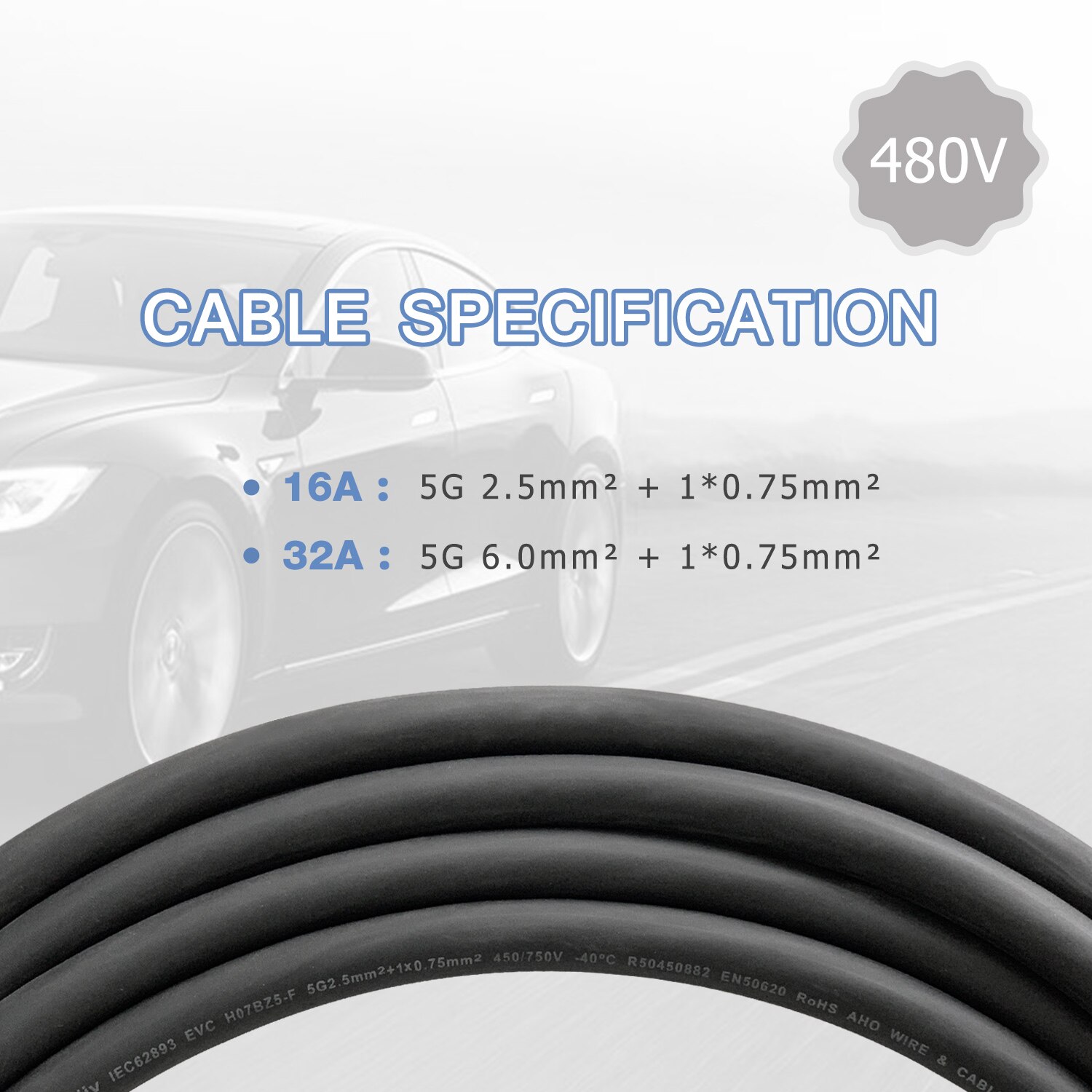 Cable cargador Ev monofásico de 16A 32A, conector tipo 2a tipo 2 para estación de carga de coche, enchufe hembra a macho