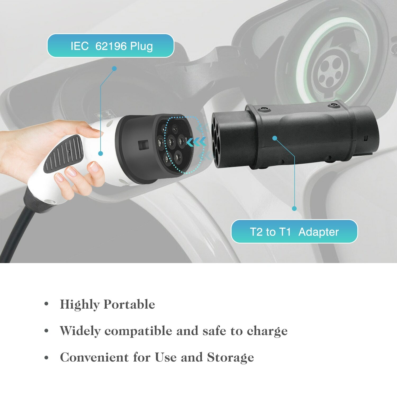 Barril adaptador IEC 62196 tipo 2a J1772 tipo 1, cargador de coche eléctrico lateral, estación de carga 32A EV Barril adaptador IEC 62196 tipo 2a J1772 tipo 1, cargador de coche eléctrico lateral, estación de carga 32A EV