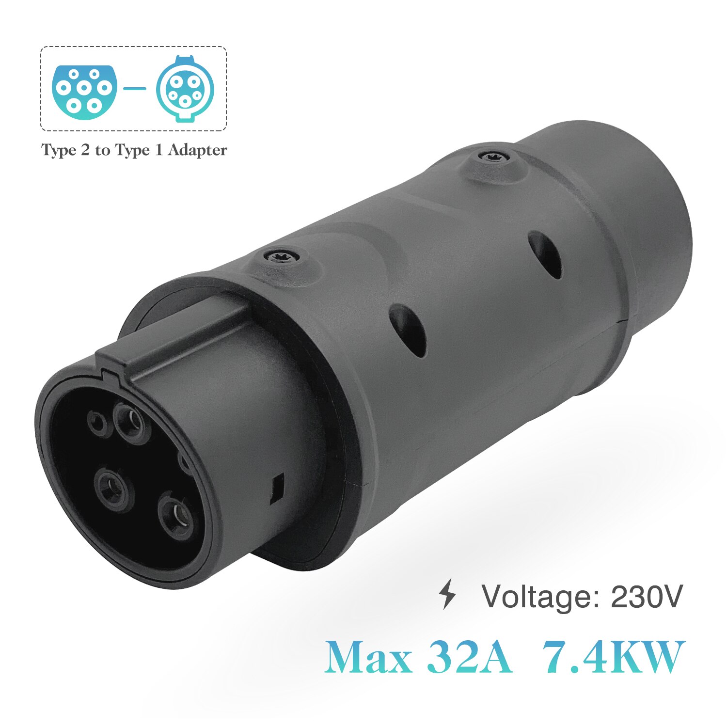 Barril adaptador IEC 62196 tipo 2a J1772 tipo 1, cargador de coche eléctrico lateral, estación de carga 32A EV