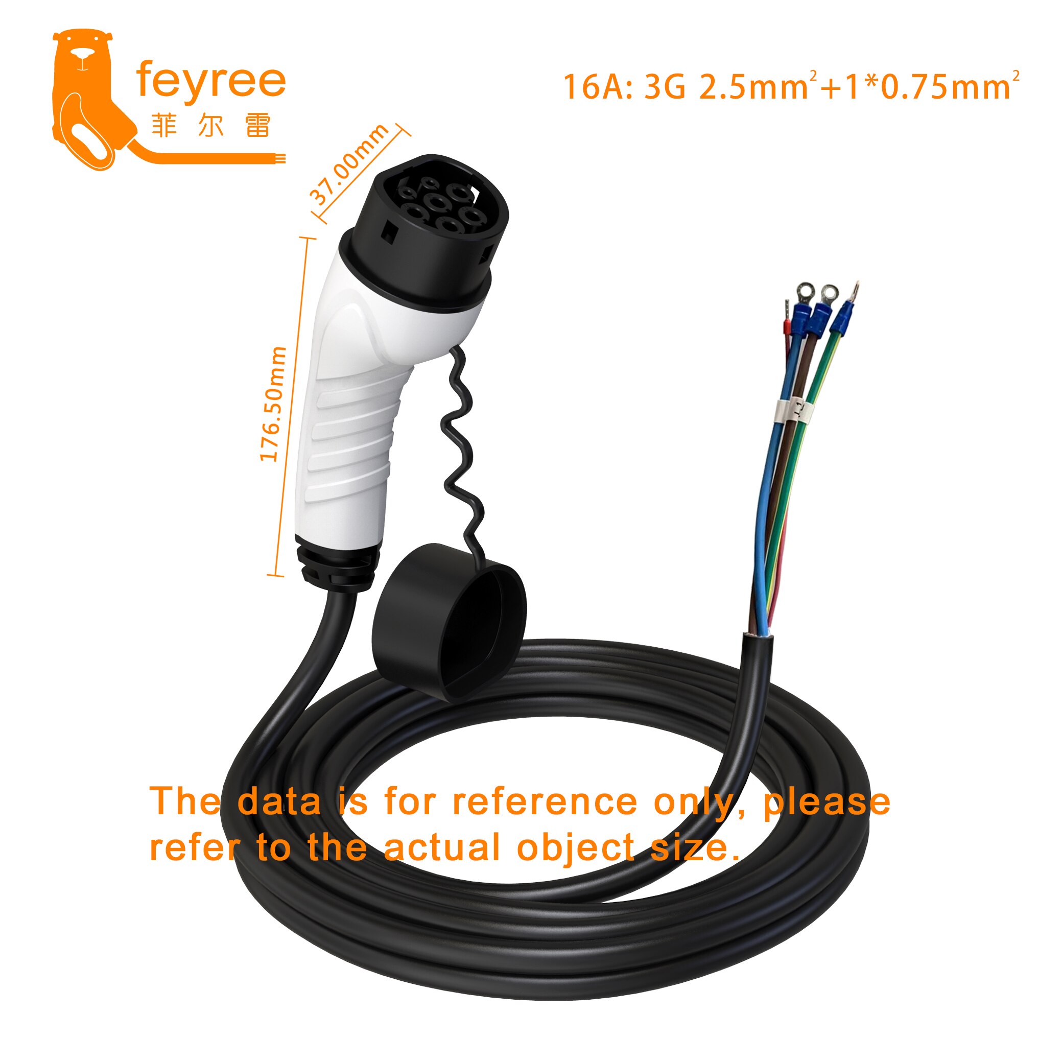 Feyree-enchufe de cargador EV para vehículo eléctrico, Cable tipo 2 16A, 1 fase, estación de carga, 3 fases, 11kW, 22kW, Cable de IEC62196-2