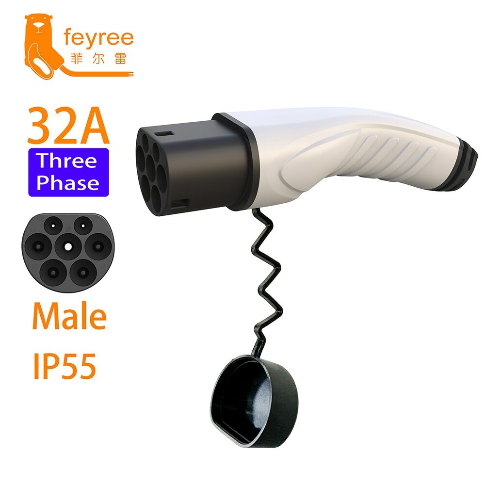 Feyree-fuente de alimentación de 32A, cargador macho lateral de 16A, adaptador de IEC62196-2 Tipo 2 trifásico para estación de carga de Wallbox de vehículo eléctrico Feyree-fuente de alimentación de 32A, cargador macho lateral de 16A, adaptador de IEC62196-2 Tipo 2 trifásico para estación de carga de Wallbox de vehículo eléctrico
