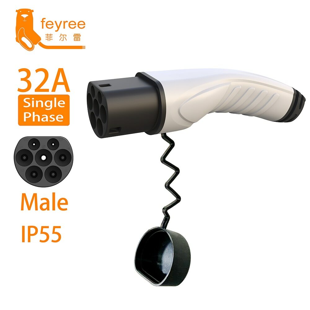 Feyree-fuente de alimentación de 32A, cargador macho lateral de 16A, adaptador de IEC62196-2 Tipo 2 trifásico para estación de carga de Wallbox de vehículo eléctrico Feyree-fuente de alimentación de 32A, cargador macho lateral de 16A, adaptador de IEC62196-2 Tipo 2 trifásico para estación de carga de Wallbox de vehículo eléctrico