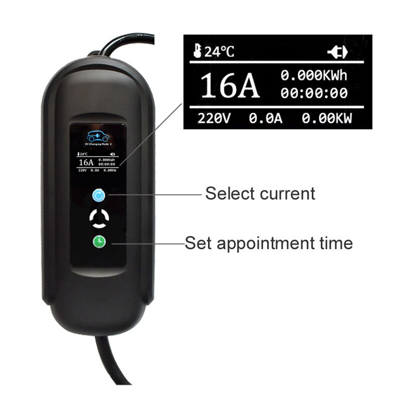 Estación de carga Ev, cargador de coche eléctrico EVSE wallbox Nivel 2, 11KW, 16A, 3 fases iec 62196, tipo 2, cable de 5M