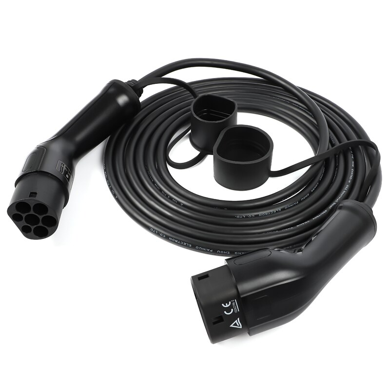 Cable de carga para coches eléctricos, Tipo 2 a Tipo 2, 16Amp/32Amp, 17 pies(5 metros) EV 22KW, Cable trifásico para vehículo eléctrico, estación de carga tipo 2, enchufe hembra a macho IEC 62196