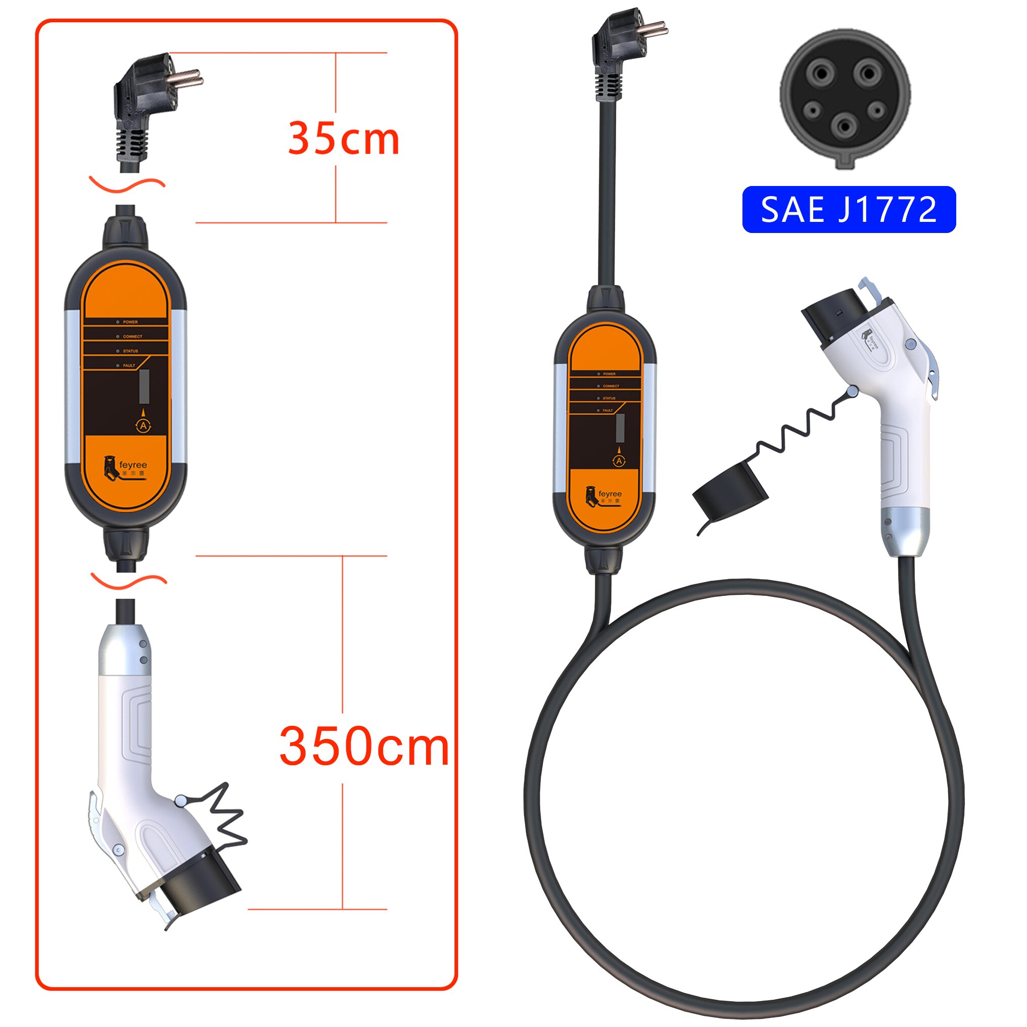 Feyree-cargador EV portátil para coche eléctrico, Cable de carga EV tipo 2, IEC62196-2, 16A, EVSE, tipo 1, SAE, J1772, controlador de enchufe europeo, Wallbox