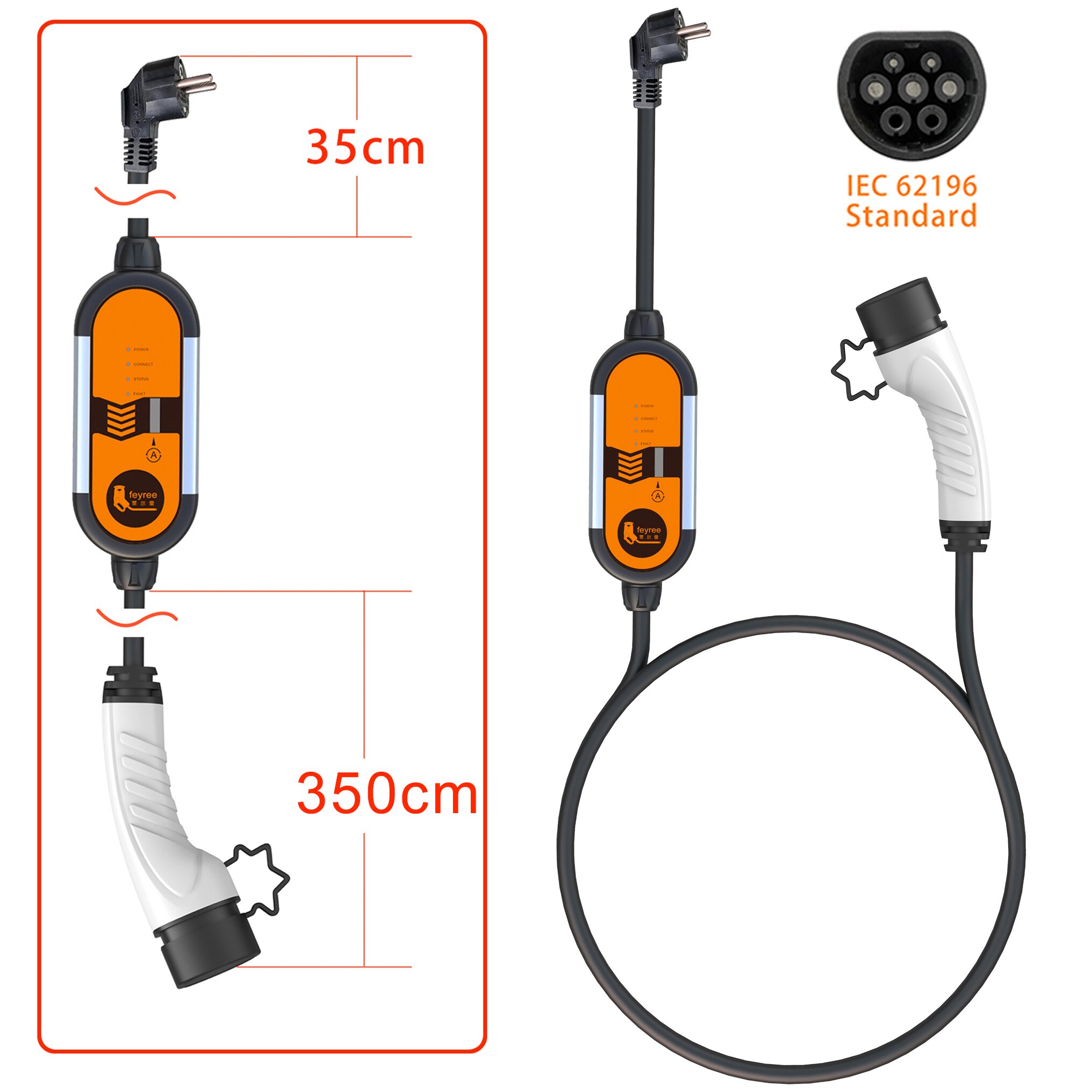 Feyree-cargador EV portátil para coche eléctrico, Cable de carga EV tipo 2, IEC62196-2, 16A, EVSE, tipo 1, SAE, J1772, controlador de enchufe europeo, Wallbox