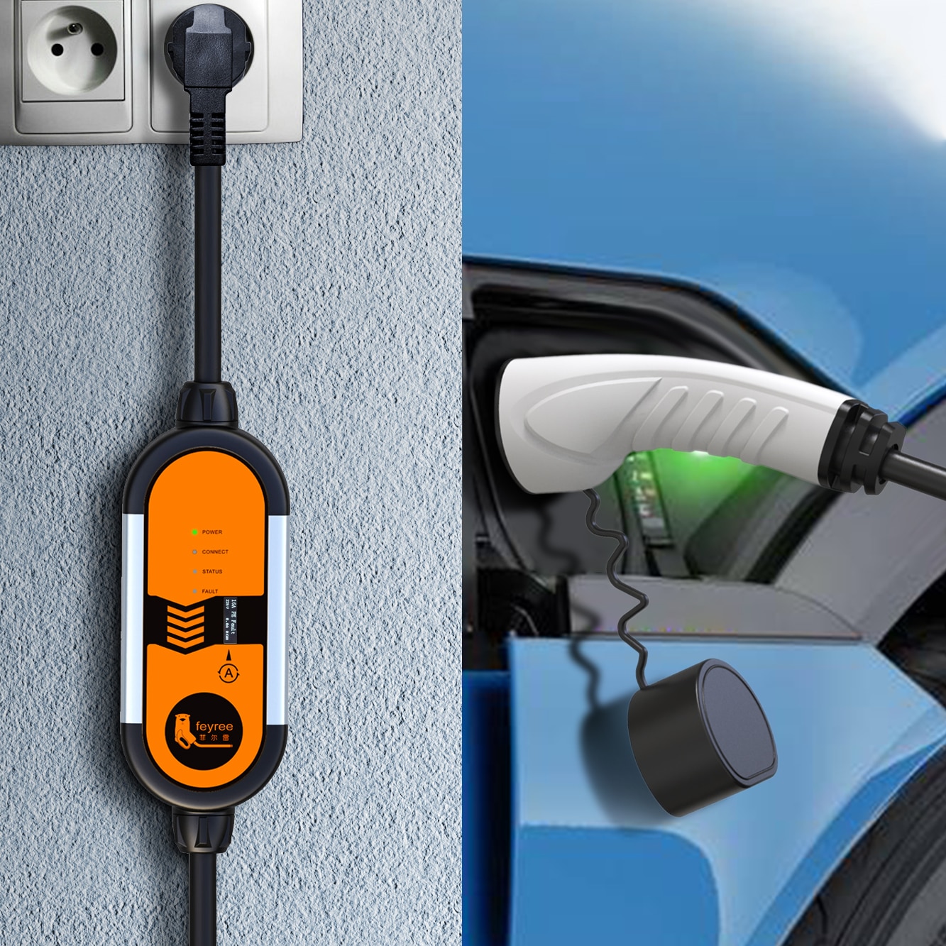 Feyree-cargador EV portátil para coche eléctrico, Cable de carga EV tipo 2, IEC62196-2, 16A, EVSE, tipo 1, SAE, J1772, controlador de enchufe europeo, Wallbox Feyree-cargador EV portátil para coche eléctrico, Cable de carga EV tipo 2, IEC62196-2, 16A, EVSE, tipo 1, SAE, J1772, controlador de enchufe europeo, Wallbox