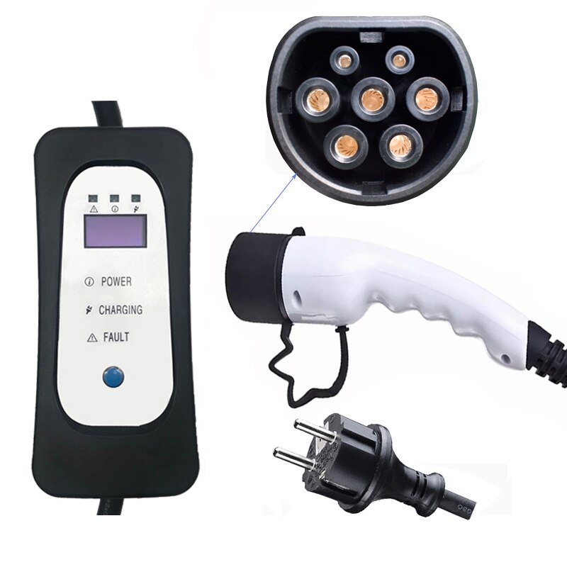 Mennekes-cargador EV tipo 2 para coche eléctrico Schuko, Cable de carga ev de 5 metros, cargador portátil de 8A/10A/13A/16A ajustable