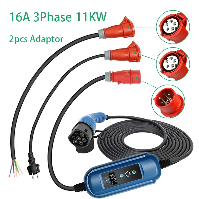 Wallbox-cargador portátil de coche eléctrico, dispositivo de carga de 16A, 3 fases, nivel 2, CA Ev, 11kw Evse, tipo 2 IEC62196, tipo 1