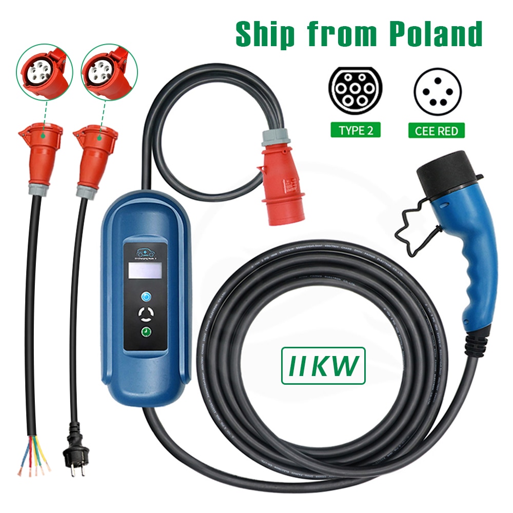 Wallbox-cargador portátil de coche eléctrico, dispositivo de carga de 16A, 3 fases, nivel 2, CA Ev, 11kw Evse, tipo 2 IEC62196, tipo 1 Wallbox-cargador portátil de coche eléctrico, dispositivo de carga de 16A, 3 fases, nivel 2, CA Ev, 11kw Evse, tipo 2 IEC62196, tipo 1