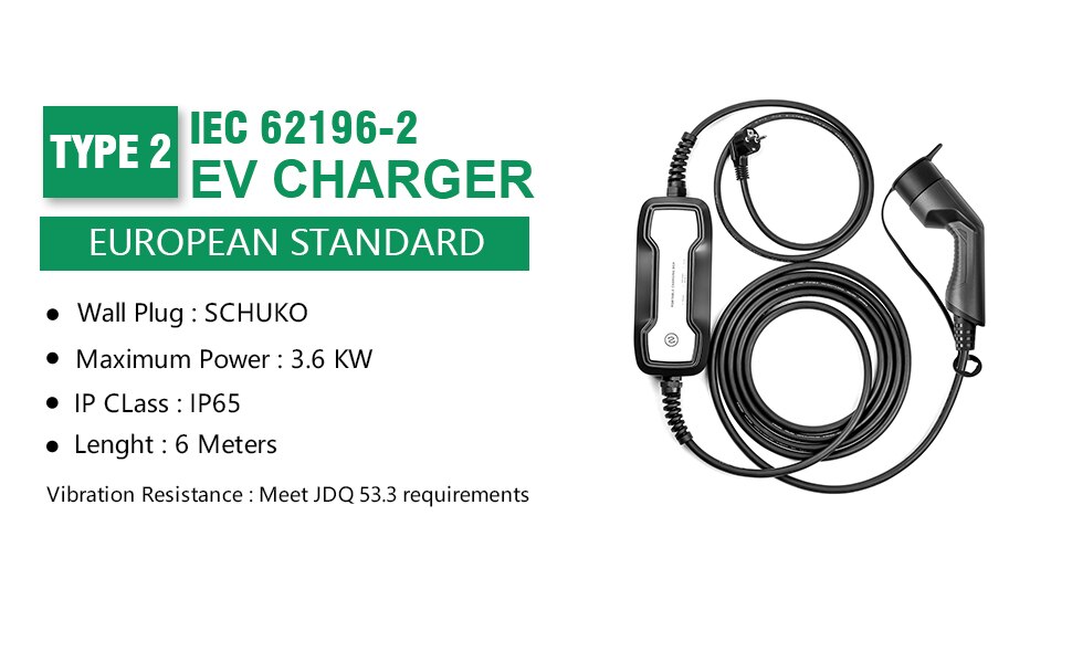 EVSE-cargador de coche eléctrico tipo 2 IP65 10A/16A, caja de carga EV portátil, Cable IEC 62196-2 220V, estación de carga para vehículo eléctrico