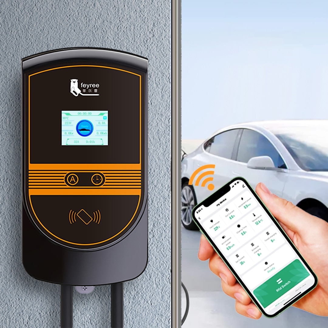Feyree-cargador EV tipo 2, enchufe de IEC62196-2, 7,6 kW, 32A, 1 fase, con aplicación, estación de carga Wallbox, Cable de 5m, para vehículo eléctrico Feyree-cargador EV tipo 2, enchufe de IEC62196-2, 7,6 kW, 32A, 1 fase, con aplicación, estación de carga Wallbox, Cable de 5m, para vehículo eléctrico