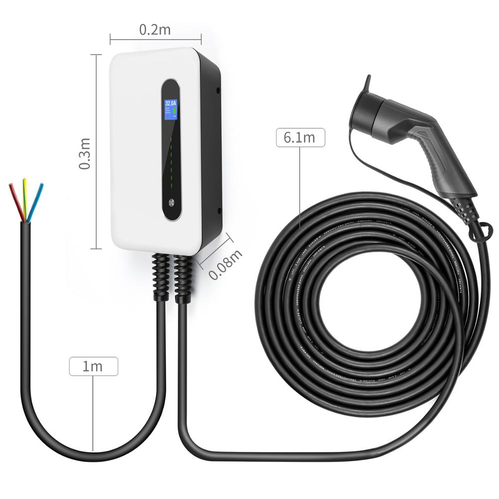 Estación de carga para vehículos eléctricos, cargador de coche de 32A EVSE Wallbox EV, montado en la pared, IP66, tipo 2, Cable IEC 62196-2, nivel 2, 240V, 7,6 kW Estación de carga para vehículos eléctricos, cargador de coche de 32A EVSE Wallbox EV, montado en la pared, IP66, tipo 2, Cable IEC 62196-2, nivel 2, 240V, 7,6 kW