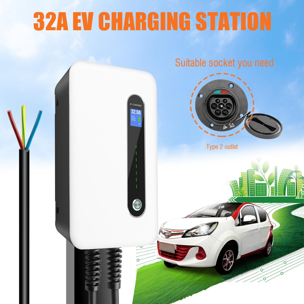 Estación de carga para vehículos eléctricos, cargador de coche de 32A EVSE Wallbox EV, montado en la pared, IP66, tipo 2, Cable IEC 62196-2, nivel 2, 240V, 7,6 kW Estación de carga para vehículos eléctricos, cargador de coche de 32A EVSE Wallbox EV, montado en la pared, IP66, tipo 2, Cable IEC 62196-2, nivel 2, 240V, 7,6 kW
