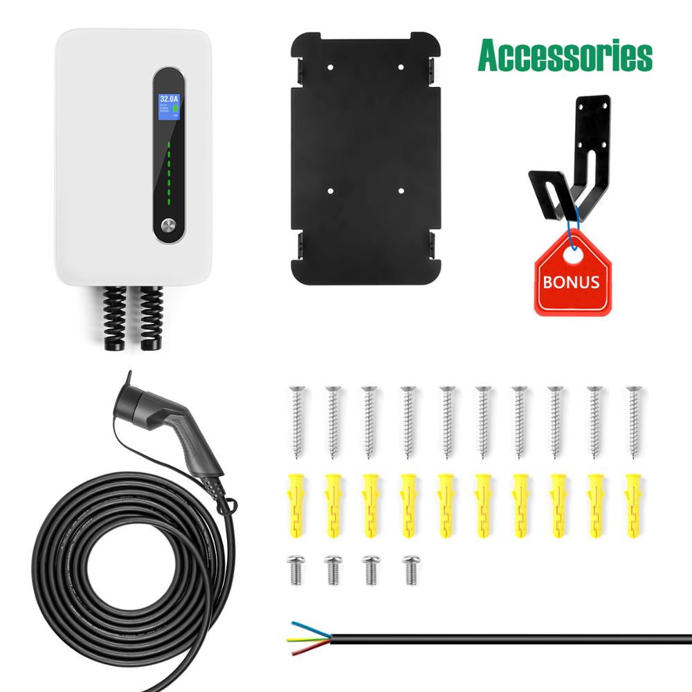 Estación de carga para vehículos eléctricos, cargador de coche de 32A EVSE Wallbox EV, montado en la pared, IP66, tipo 2, Cable IEC 62196-2, nivel 2, 240V, 7,6 kW Estación de carga para vehículos eléctricos, cargador de coche de 32A EVSE Wallbox EV, montado en la pared, IP66, tipo 2, Cable IEC 62196-2, nivel 2, 240V, 7,6 kW