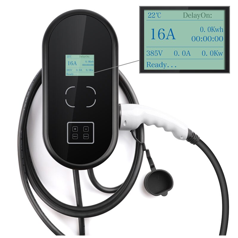 Estación de carga para vehículos eléctricos, cargador EV EVSE Wallbox con cable tipo 2 16a, 3 fases IEC 62196-2