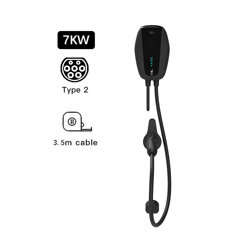 Estación de carga monofásica para vehículo eléctrico, cargador EV de 32A y 7KW tipo 2 con RFID, Cable de 3,5 M, EVSE, Wallbox IEC 62196-2 Estación de carga monofásica para vehículo eléctrico, cargador EV de 32A y 7KW tipo 2 con RFID, Cable de 3,5 M, EVSE, Wallbox IEC 62196-2